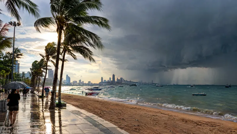 In the rainy season a downpour over the bay often sits next to sunshine on the next beach