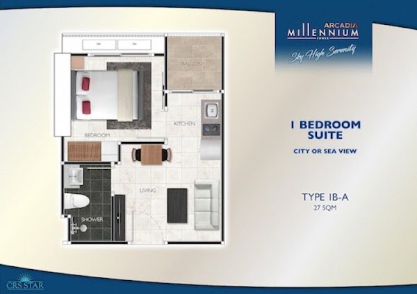 1 спальня 29 м², Arcadia Millennium Tower